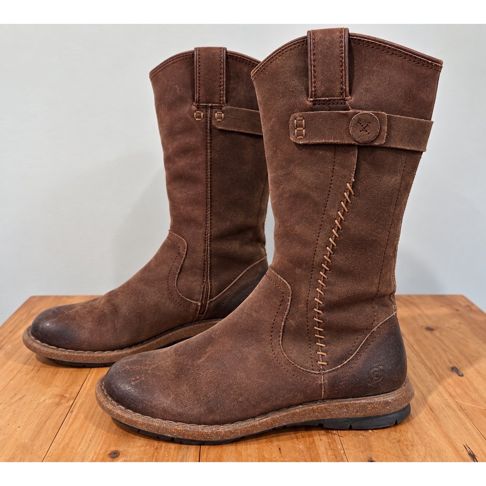 Born Womens 8.5 Brown Suede Leather Tall Boots Boho Western Stitch Riding